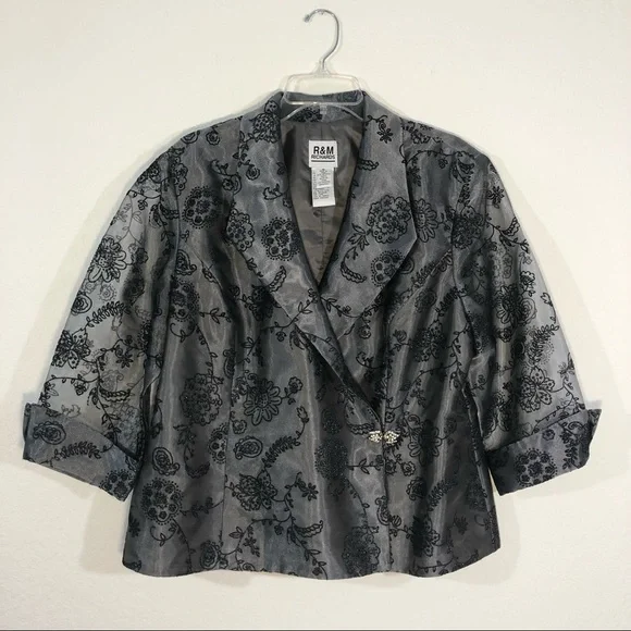 R&M RICHARDS Gunmetal Embroidered Floral Duster Jacket organza style 18 - Picture 8 of 16